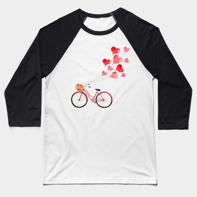 Romantic pink bicycle with heart shaped balloons Baseball T-Shirt by pickledpossums